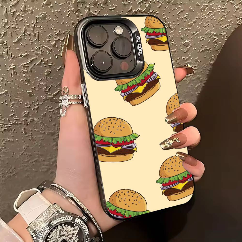 C-Cute and Easy H-Hamburger Phone Case For iPhone 17,16,15,14,13,12,11 Plus,Pro Max,XS,Colored silver phone case