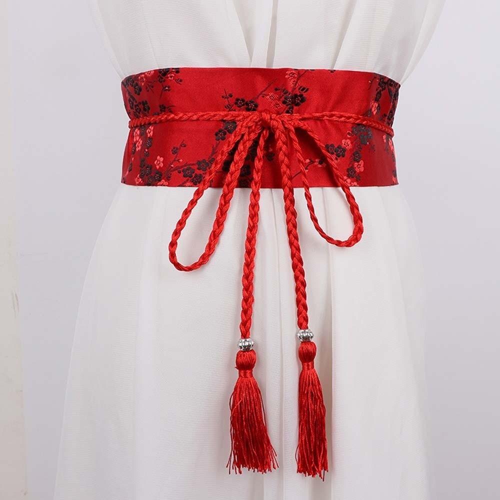 Wide Style Hanfu Waistband Embroidered Ethnic Girdle Fabric Obi-belt Embroidery Corset Teen Girl красный