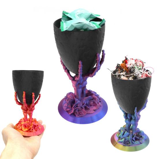 Halloween Skeleton Candy Bowl Rose Skull Hand Dish Holder Gothic Home Decoration for Home Bar Office Desktop Decor