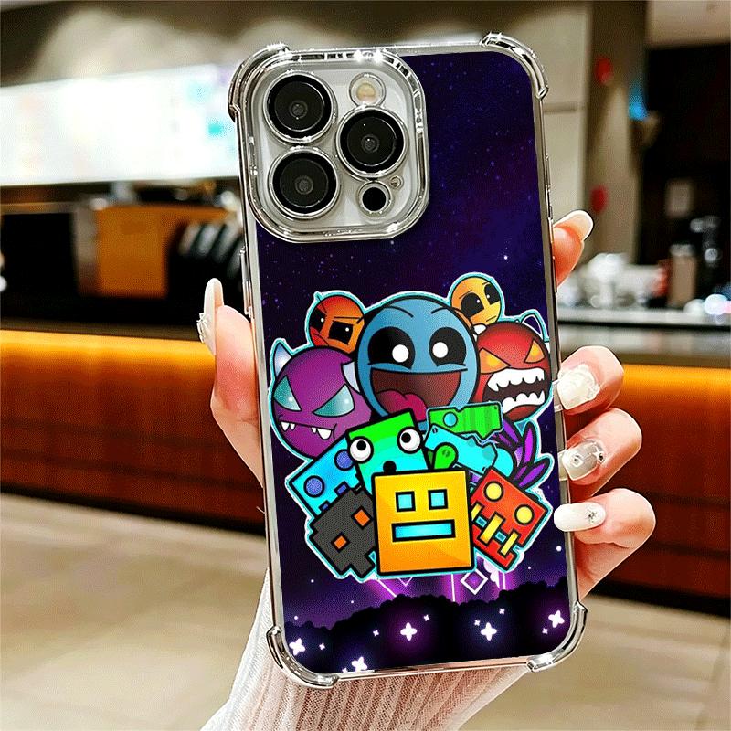 Geometry Dash Game Plating Phone Case For Iphone 16 17 Pro Max Air 16E 14 15 Plus 12 13 Mini Anti-Fall Airabag Cover