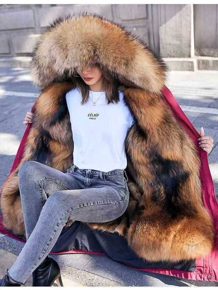 Women's Fur Detachable Shearling Winter Parka - Plus Size Warm Thick Down Jacket