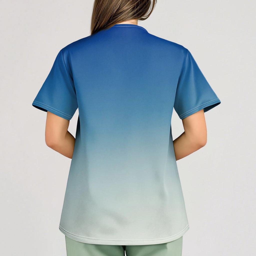 ÜbergrößeBedruckte Kasack Arbeitsuniform Oberteile für Damen V-Ausschnitt mit Überkreuzung Print Kurzarm Lustige T-Shirts Arbeitskleidung T-Shirt mit Taschen