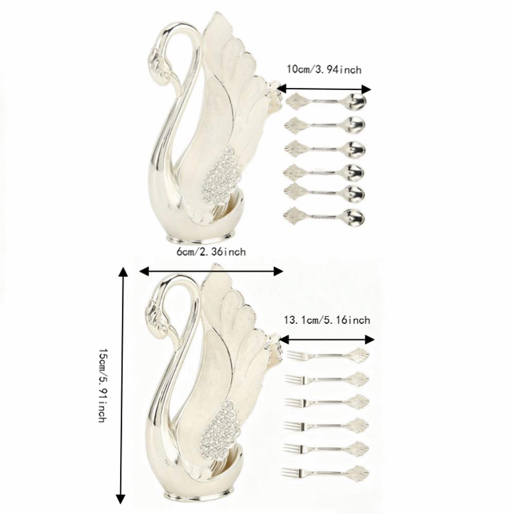7pcs Zinc Alloy Material Coffee Spoons Set Swan Shaped Party Bar Spoon Dessert Serving