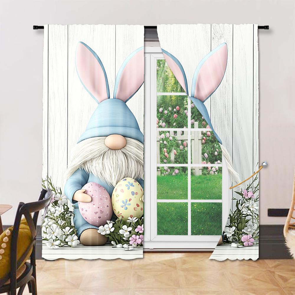 Set Of 2 Easter Egg Gnome Rabbits Printed Window Curtain Bedroom Office Kitchen Living Room Study Rod Hole For Great Made Polyester