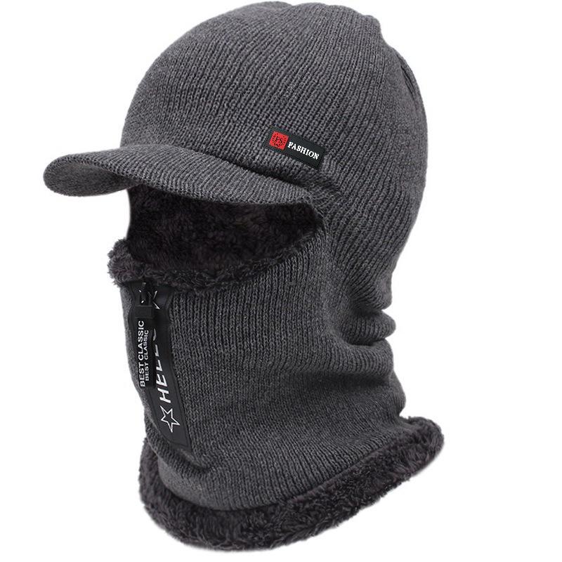 Autumn and Winter Men's Cold Resistant and Warm Woolen Hat, Cycling Knitted Hat, Neck and Ear Protection Integrated Cotton Hat