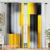 2Pcs Modern Abstract Yellow Gray Black Printed Polyester Curtain For Bedroom Office Kitchen Living Room Machine Washable