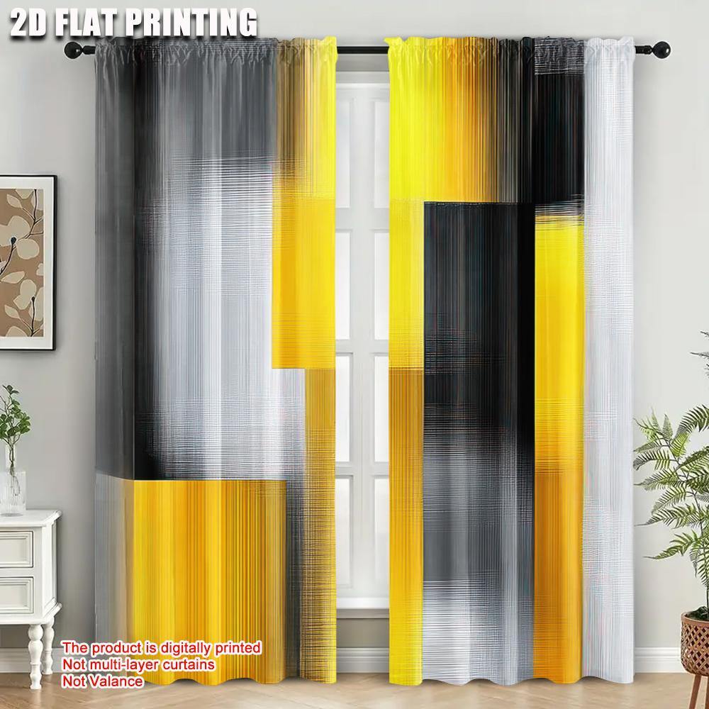 2Pcs Modern Abstract Yellow Gray Black Printed Polyester Curtain For Bedroom Office Kitchen Living Room Machine Washable