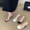 2025 Spring and Autumn New Sandals Women's Transparent Thin Heel Clip Toe Square Head Open Toe High Heels Niche Fairy High