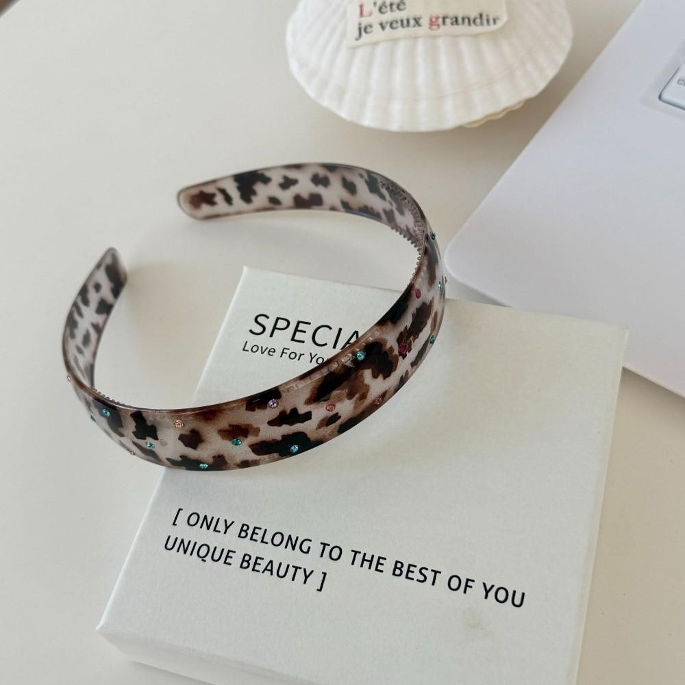 Leopard Print Acrylic Rhinestone Headbands Colorful Hair Accessories Luxury Wide Hair Hoops Daily