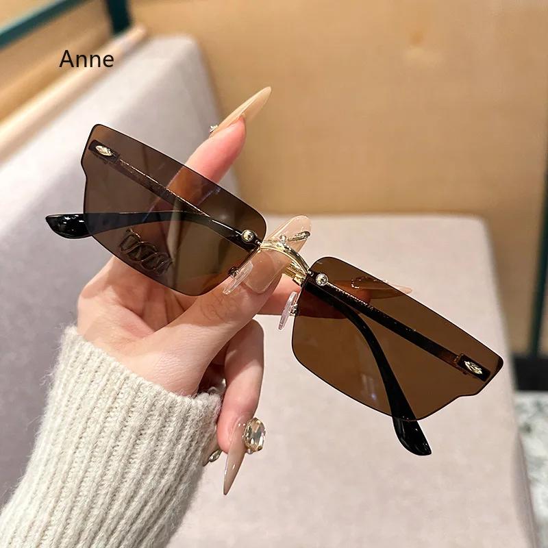Retro Irregular Small Rectangle Women Sunglasses Fashion Rimless Clear Ocean Gradient Lens Shades UV400 Men Sun Glasses gafas