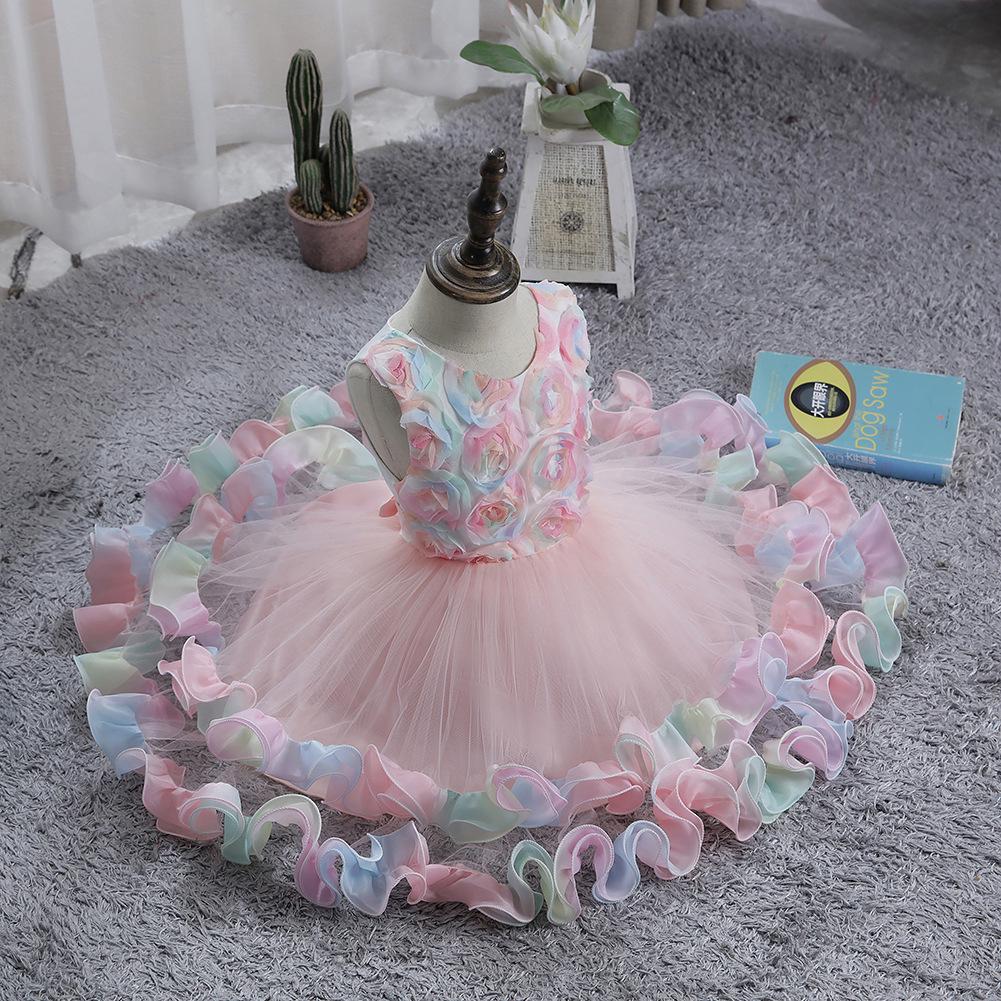 Children's Lace Princess Dress for June 1st Performance – Flower Girl Puffy Dress for Small & Medium-Sized Kids