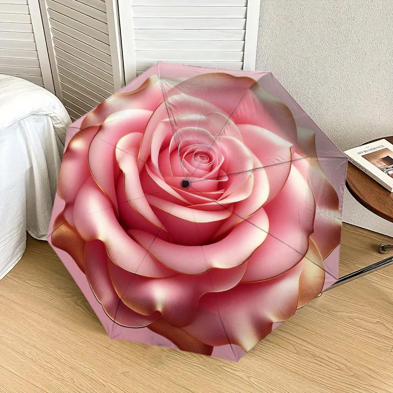 1PC Rose Petals Pattern Small Travel Compact Windproof Umbrella, Automatic Folding Umbrella, Automatic Open/Close ,Gift-139