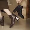 Fashion NEW Autumn Women Boots Split Leather Shoes for Women Square Toe Chunky Heel Shoes Lace-up Modern Boots Soft Handmade Daily Shoes