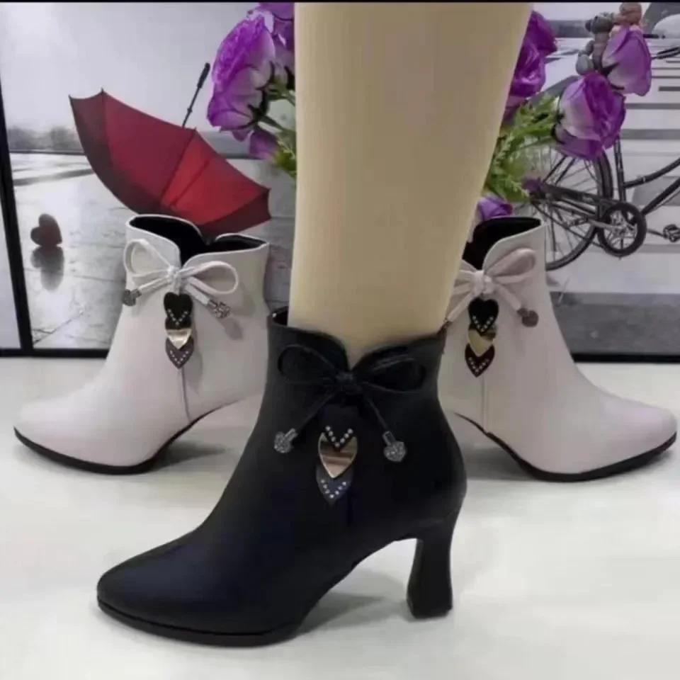 High-heeled Boots Female Spring and Autumn Single Boots New Women's Shoes Zip White Waterproof Taiwan High-heeled Shoes