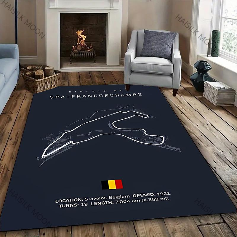 F1 Imola Monaco Streckenlayout Gedruckter Vier-Jahreszeiten-Teppich für Zimmer Sofa, Formel 1 Motorsport Thema Dekor Matte Rennliebhaber Teppich