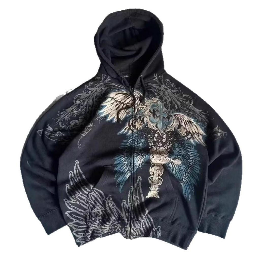 2025 European Autumn 3D Print Zipper Hoodie - Retro Y2K Style