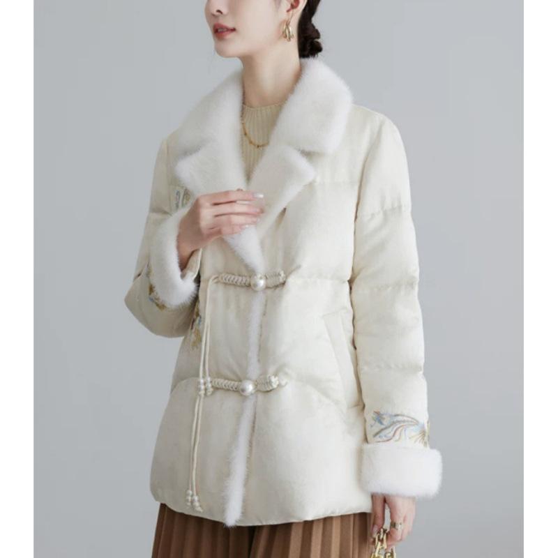 Down jacket women's clothing medium and long Chinese style winter new Haining imitation mink fur white duck down jacket