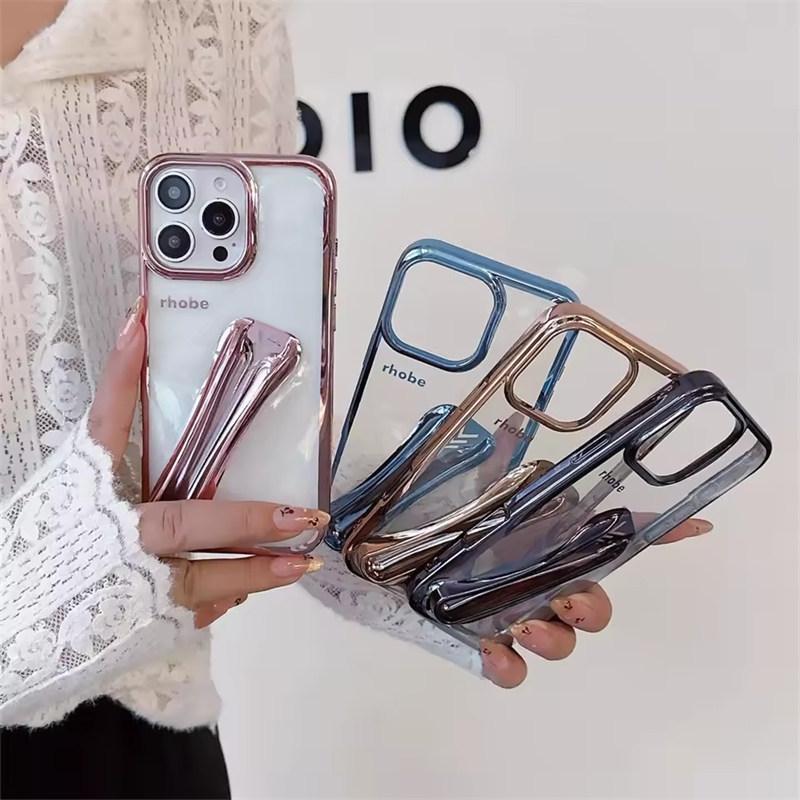 Luxury Plated Color Frame INS Lipstick Clear Case IPhone 16 15 14 13 12 11 Pro Max Portable Lip Gloss Holder Cover