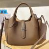 New first-layer cowhide leather high-end bucket bag vegetable basket bag single shoulder crossbody handbag women's bag