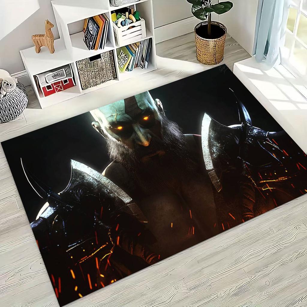 Classics God of War Kratos 3A Game Gamer Rug for Bedroom Living Room Sofa Home Doormat Decor, Large Kids Play Non-slip Floor Mat