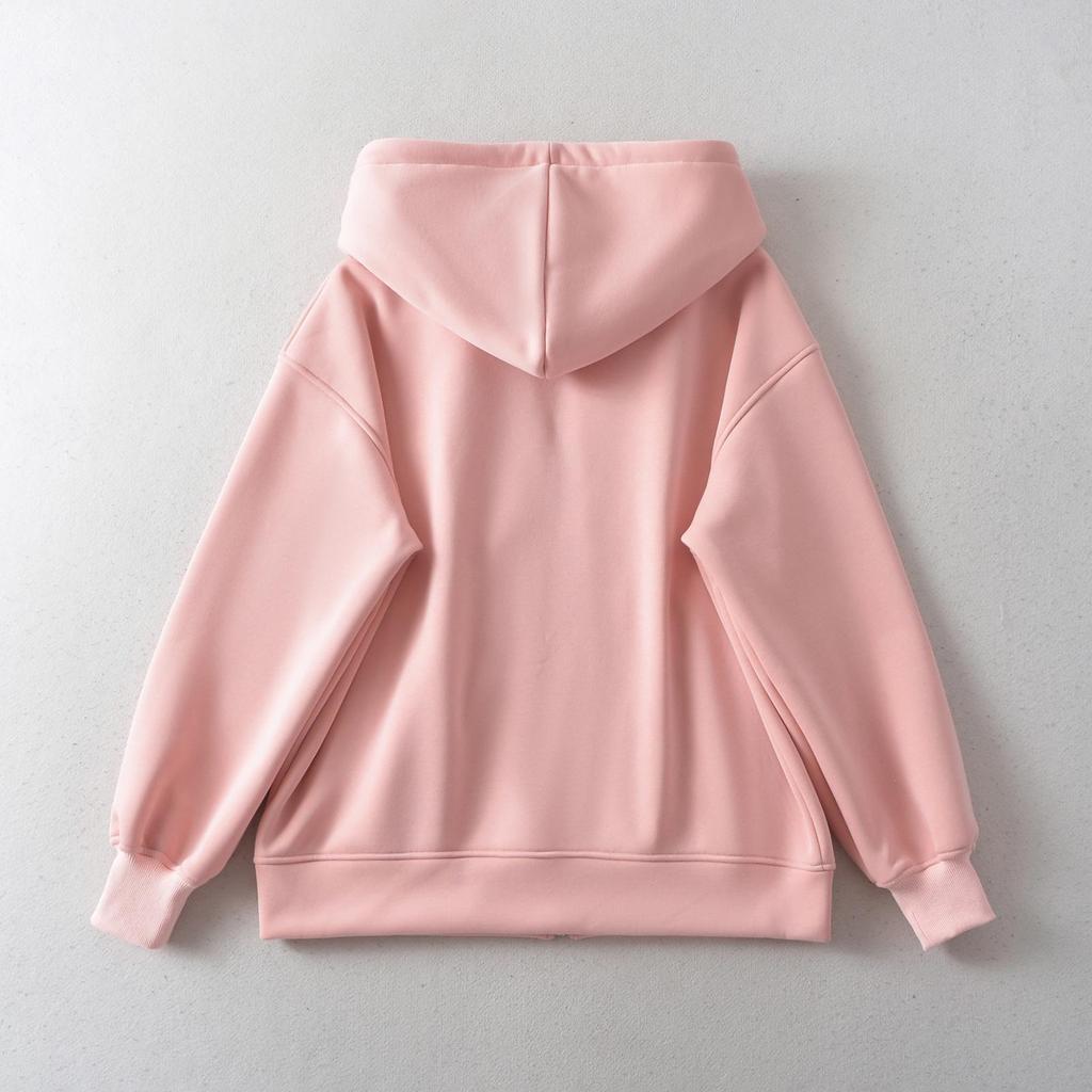 Women's Velvet Hooded Zip-Up Sweatshirt, 2023 New Oversized Slim-Fit Long-Sleeve Cardigan