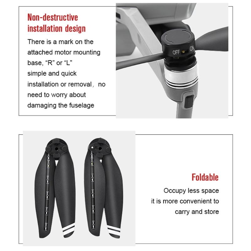 Fall Resistant Rechargeable  LED Light Foldable H Propellers  Hing Vane Fit for  Air 2 Drone