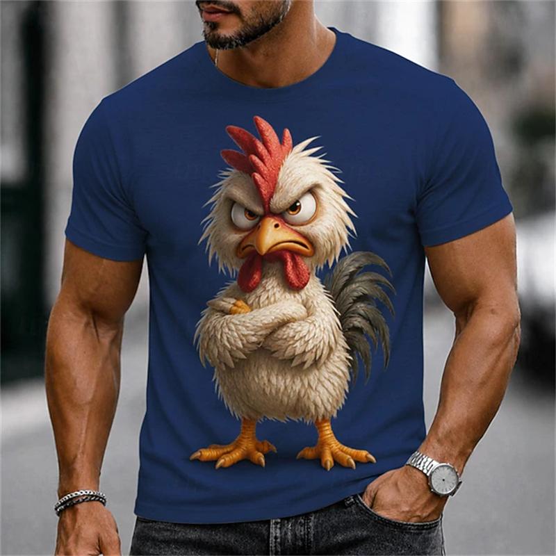 Men's Abstract and Whimsical Animal Print T-Shirt Summer Casual Round-Neck Short-Sleeve Outdoor Streetwear-Style Men's Top
