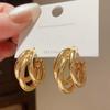 Simple Metal C Shape Dangle Earrings for Women Trendy Retro Three Layer Personality Geometry Drop Earrings Round Circle Zircon