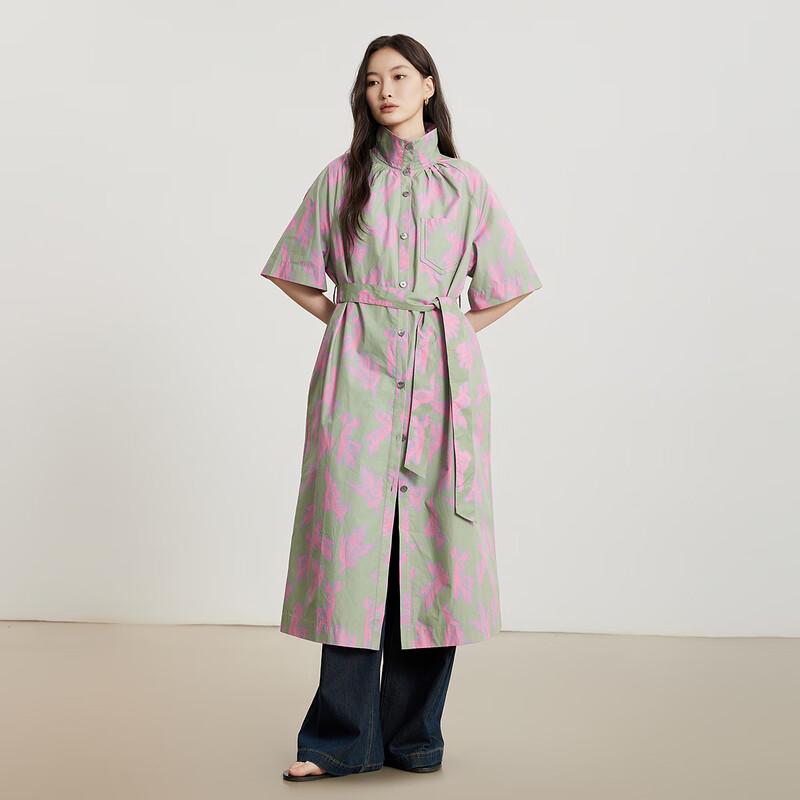 Gejin Women's Printed Slim-Fit Short-Sleeve Trench Coat