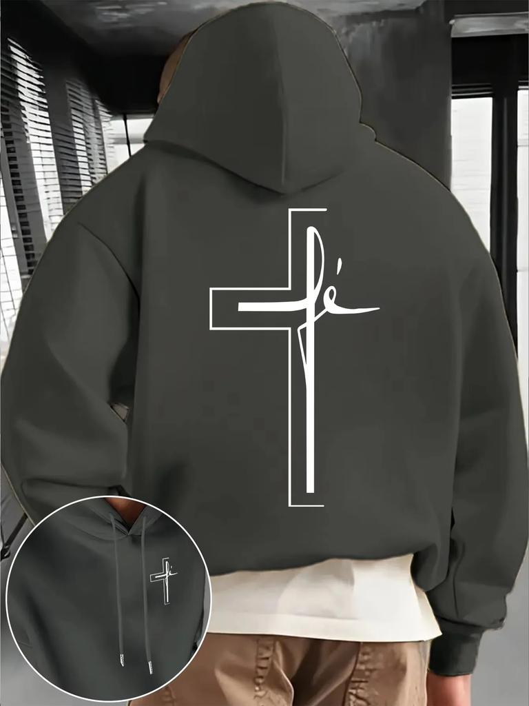 New autumn and winter men's and women's hooded sweatshirt with pockets, cross pattern print, comfortable and soft fabric