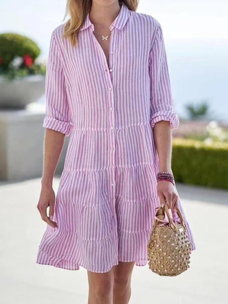 Women's Striped Shirt Dress - Autumn Long Sleeve