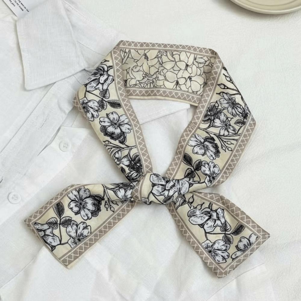 Retro Silk Scarf Elegant Narrow Scarf Versatile Hair Ribbon for Women хаки