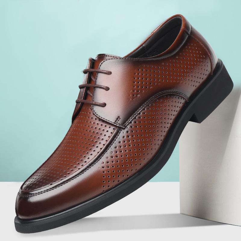 

Business hollow leather shoes men s British style cowhide suit soft sole formal wear men s shoes best man wedding shoes 38
