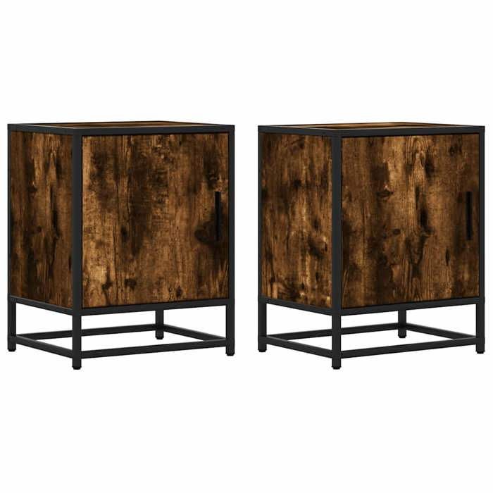 VidaXL Bedside Tables 2 Pcs Smoked Oak Engineered Wood and Metal, Bedside Furniture, Side Table, Bed Cabinet, 848714