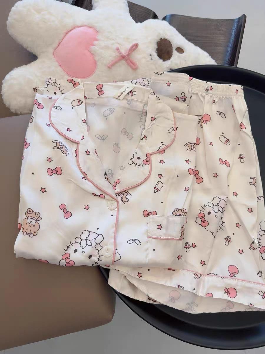 

Internet celebrity girl bottle Hello Kitty pajamas women s summer short-sleeved shorts suit students can wear loungewear S