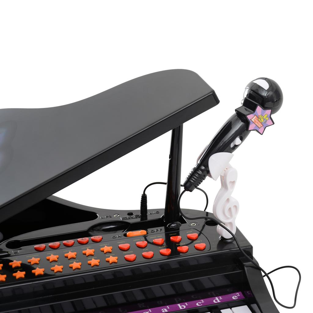 Keyboard for Kids with 37 Keys, Stool Piano with Microphone, LED Teaching Mode, Recording, Piano Musical Instrument for Children 3-6 Years Black