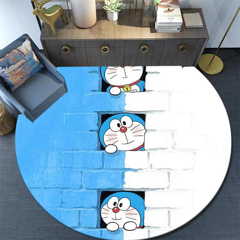 Doraemon3 Round Area Rug,Carpet Rug for Living Room Bedroom Sofa Playroom Decor,Non-slip Floor Mat