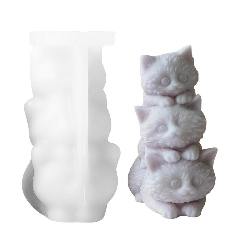 Stacking Cats Candle Mold 3D Cat Silicone Candle Mold Silicone Stacking Three Cats Candle Making Mold Reusable Soap Making Tools