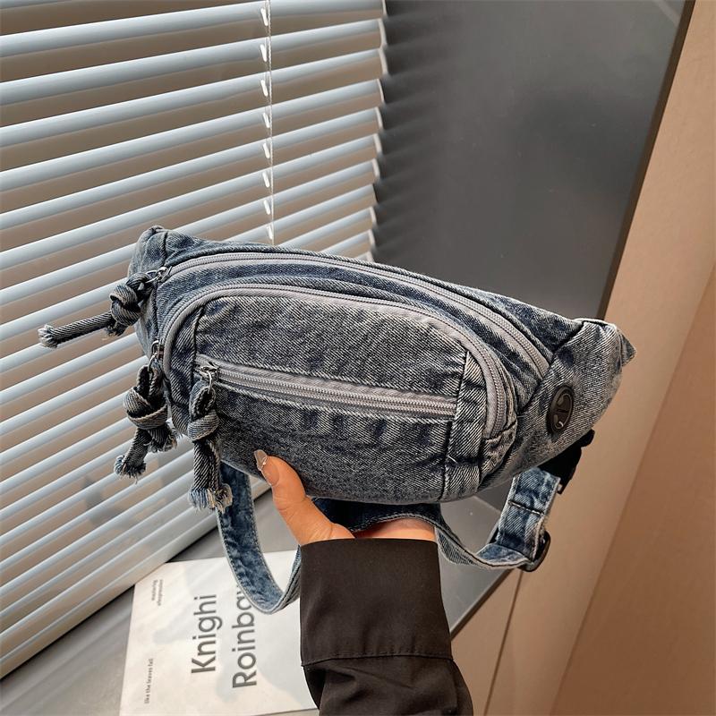 Vintage Denim Chest Bag Women Crossbody Bag Large Capacity Shoulder Bag