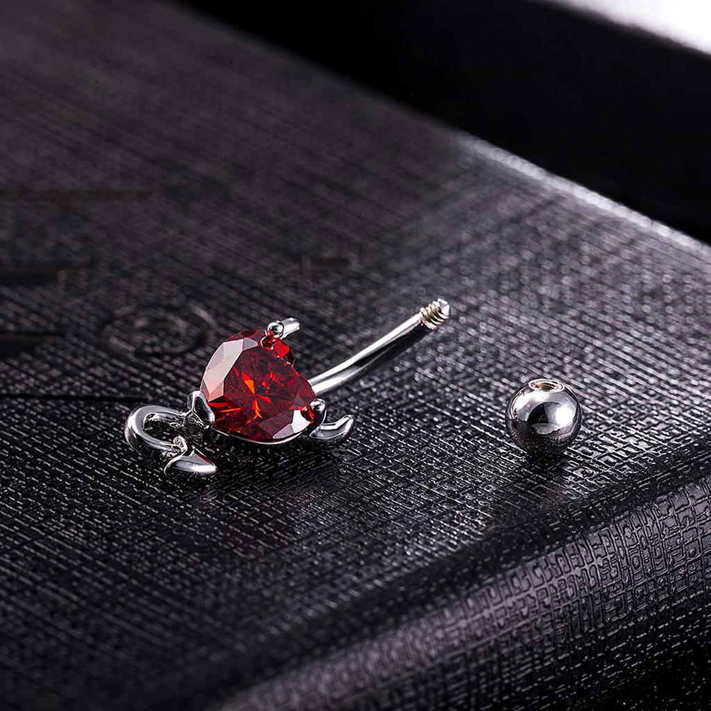 3x Devil Heart Crystal Surgical Steel Navel Belly Buckle for Family Gatherings