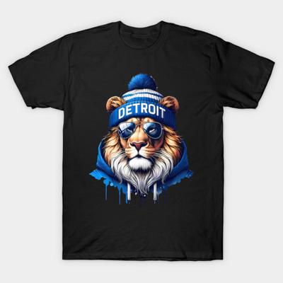 Asian Size Cotton Unisex Tshirt Print T-shirt Detroit Lions - Street Style King T-shirt No-Cut Print Regular Fit