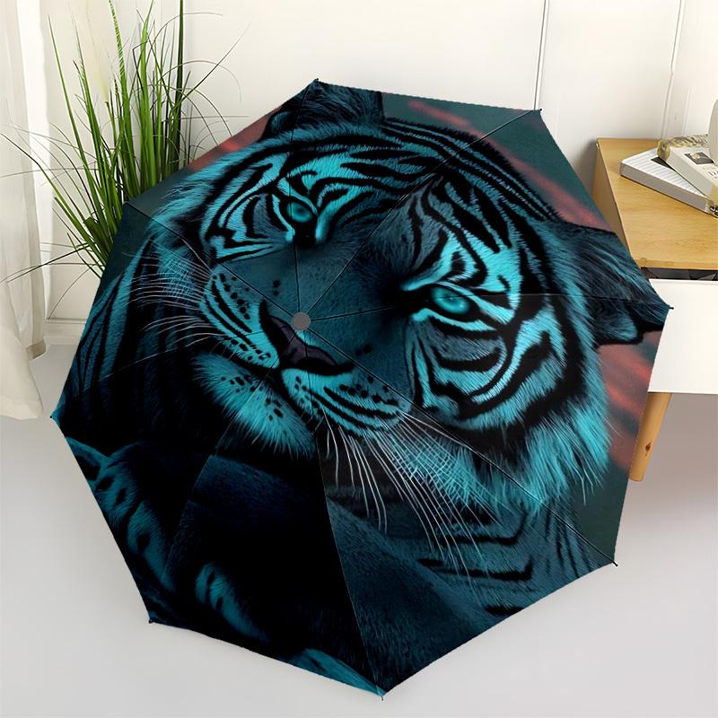 1pc Tiger, Wildlife Automatic Folding Umbrella - Compact Travel Umbrella with Auto Open/Close 8-Rib Heavy-Duty Shaft for Women/Men -l063