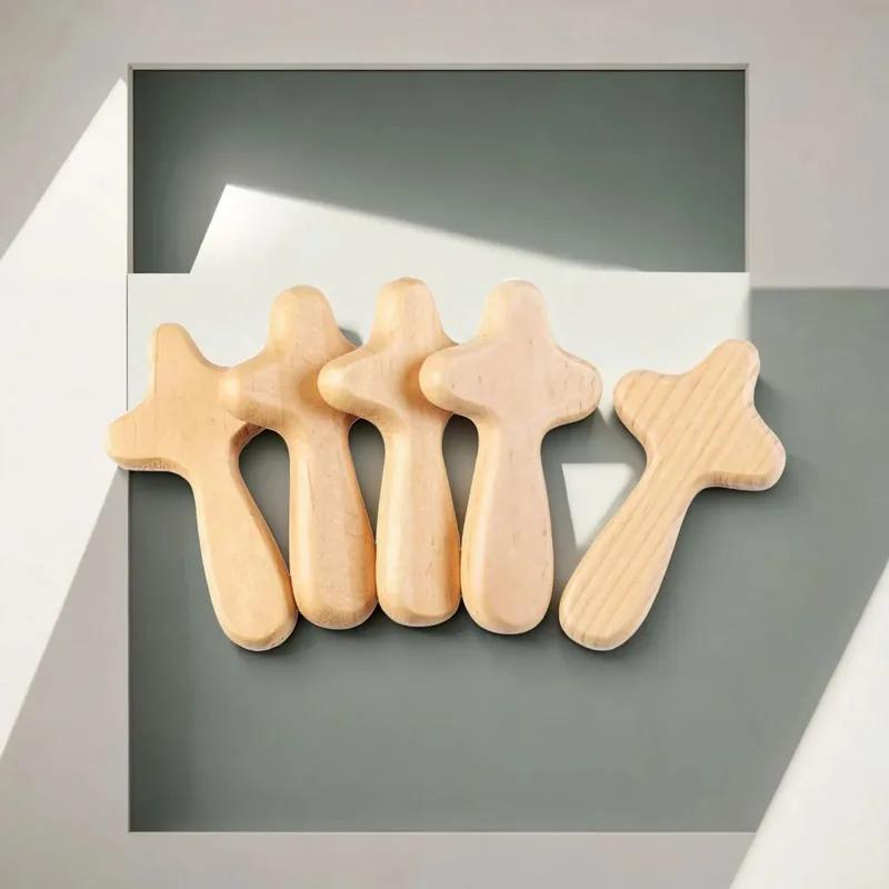 5Pcs Hand Held Wooden Pocket Prayer Portable Holding Crosses Christian Gift for Clutching Jewelry Making Church Religious Prayer
