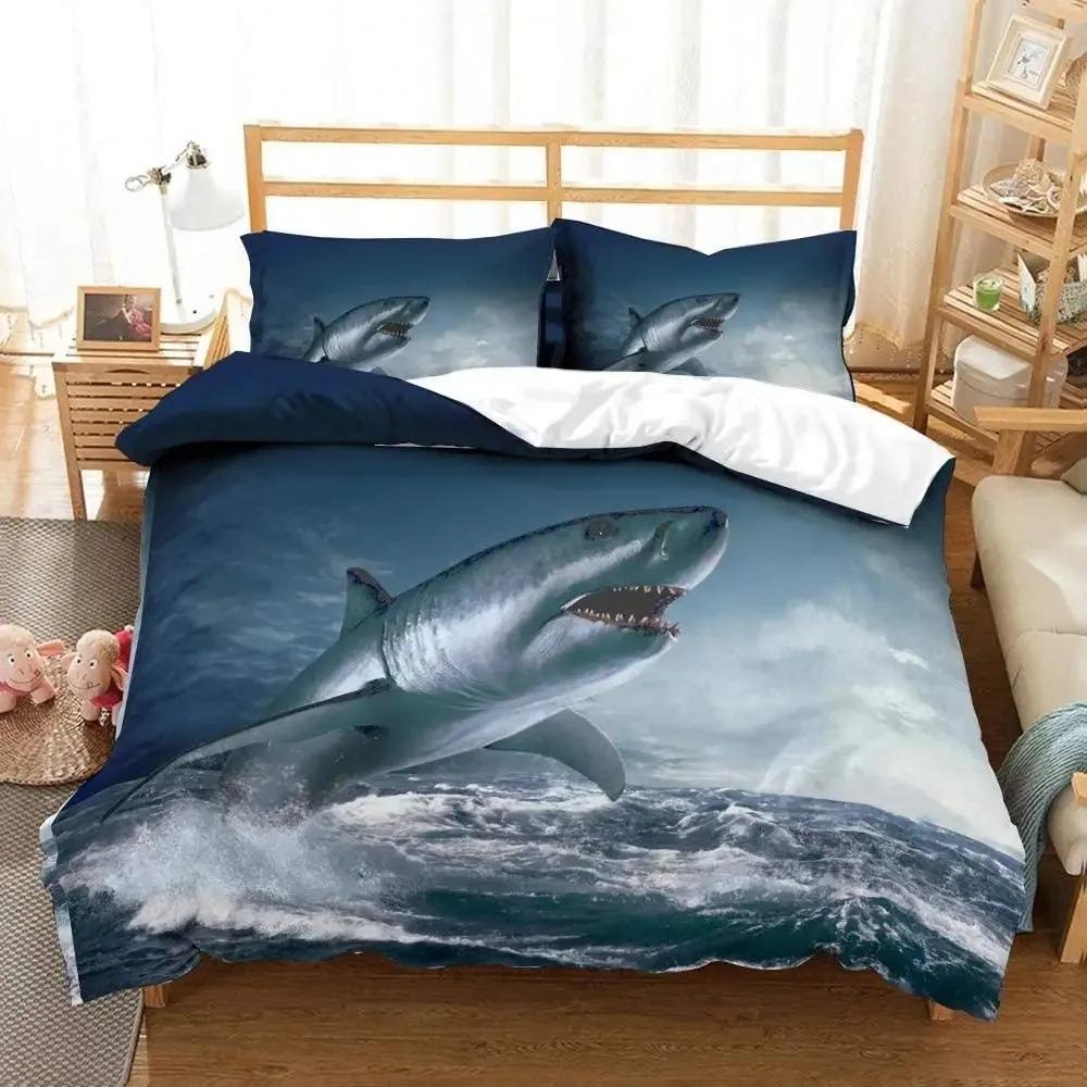 Shark Duvet Cover Set Full Size Queen Size Twin Deep Ocean Animals Bedding Sets For Boys Girls Luxury Soft Comforter Cover Set