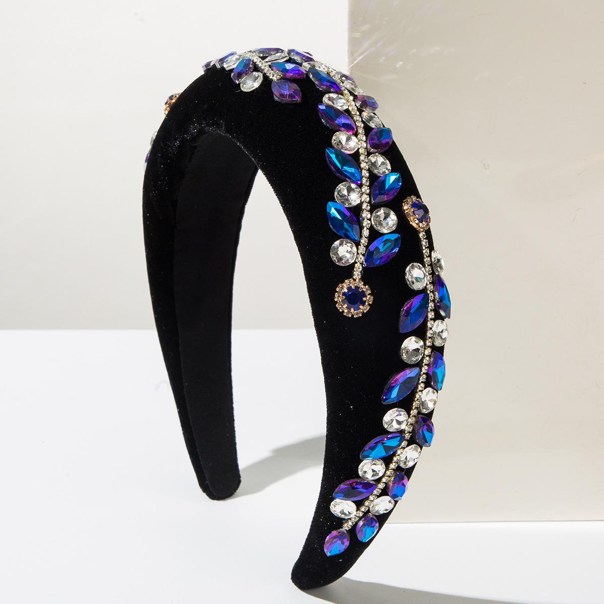

Модная в стиле барокко ретро массивная ручная работа полностью инкрустированная бриллиантами бархатная повязка на голову высококлассная легкая роскошь универсальный широкий аксессуар для волос синий