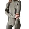 Women's High Neck Knit Top and Wide Leg Pants Set in Multiple Colors