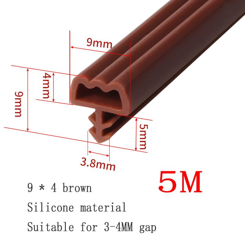 5M Wooden Door Sealing Strip Slot Type Porous Silicone Bedroom Door frame Door Seam Windproof Soundproof Adhesive Strip Brown 9x4mm 5M