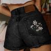 Damen, Jeansshorts, Stickerei, Vielseitig, Jeans, Freizeit, Damenbekleidung