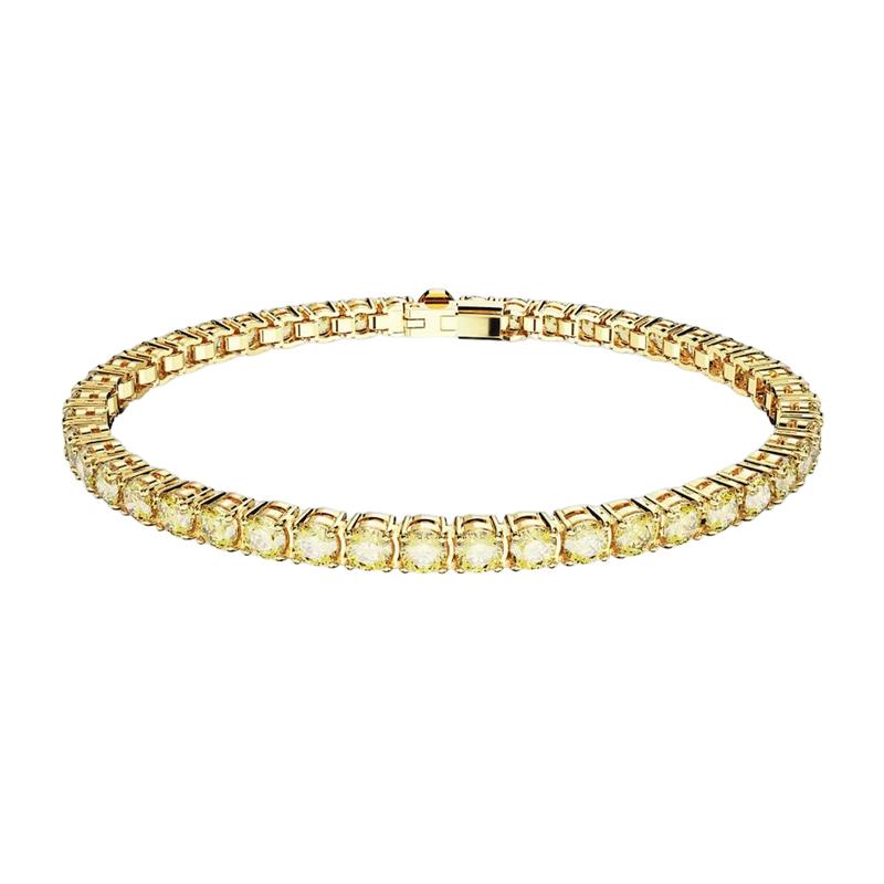 Swarovski Matrix Tennis Round Cut Yellow Crystal Cubic Zirconia Bracelet Women s Gold Yellow S золотой