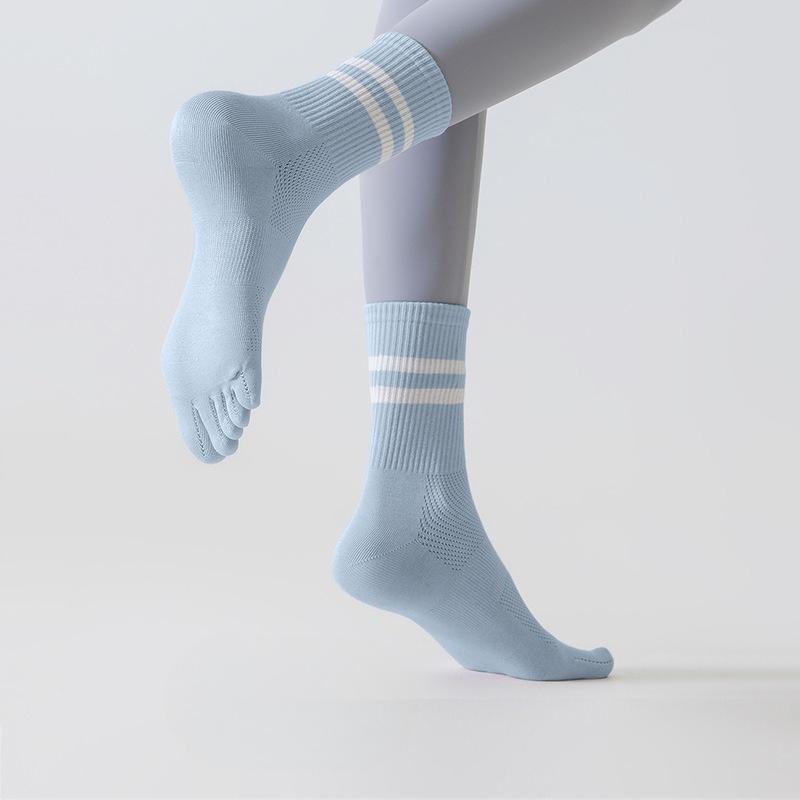 Damen Frühling und Herbst Yoga Fitness Praa Raise Elastisches Mesh Schweißabsorption Atmungsaktiv Rutschfest Fünf-Zehen-Socken